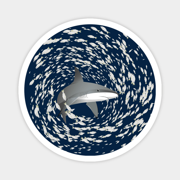 Shark and school of fish Magnet by Zolinstudio